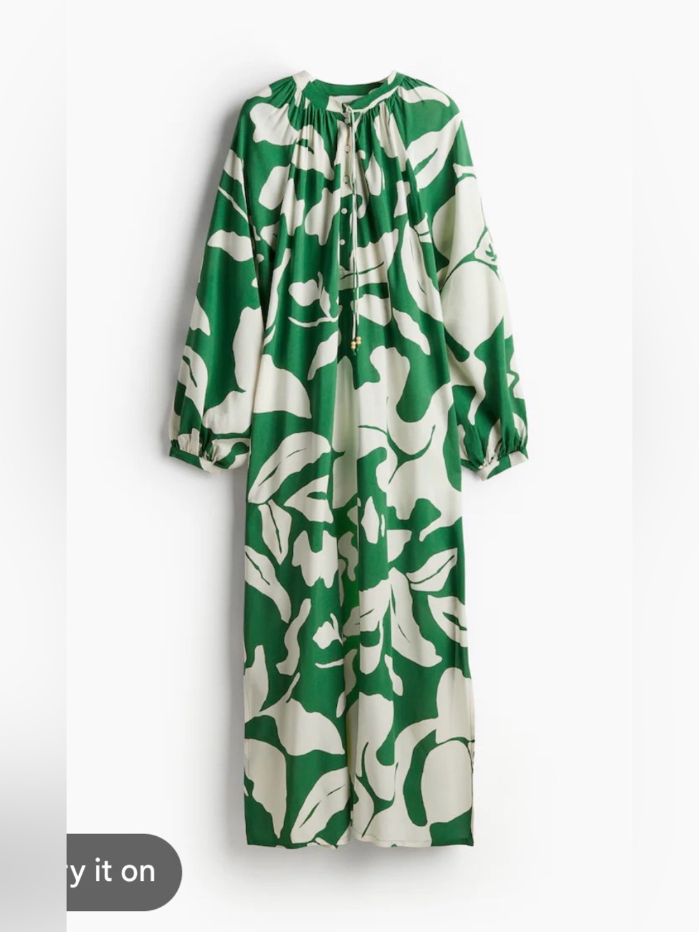 H&M Green & White Floral Print Long Sleeve Maxi Dress